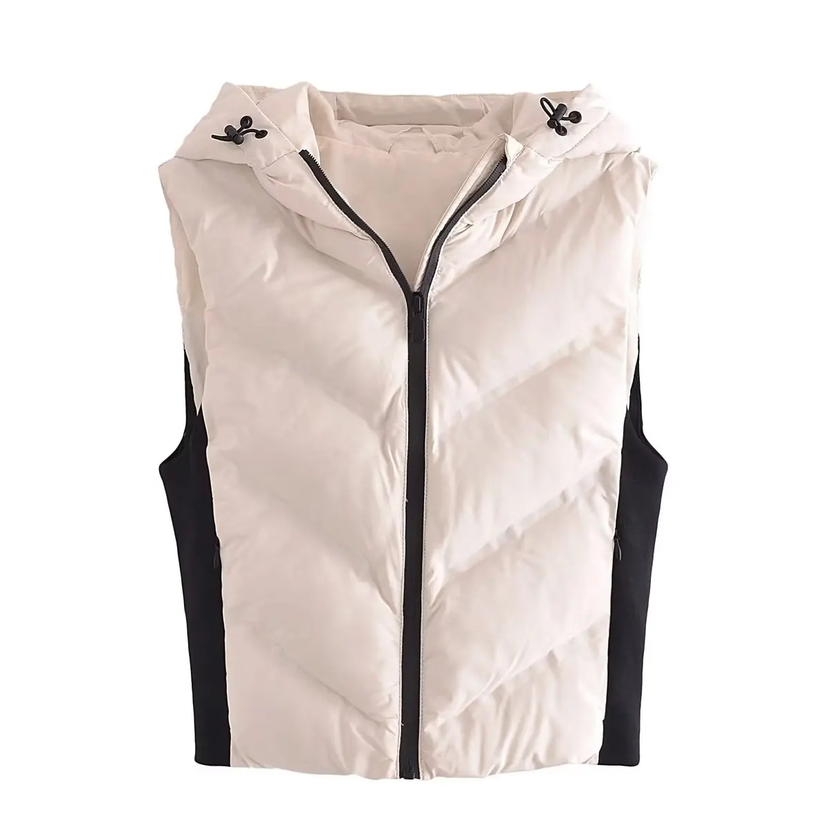 

Women Winter New Fashion Cropped Pressure bonded Warm Hooded cotton Vest Vintage Sleeveless Zipper Female Waistcoat Chic Tops