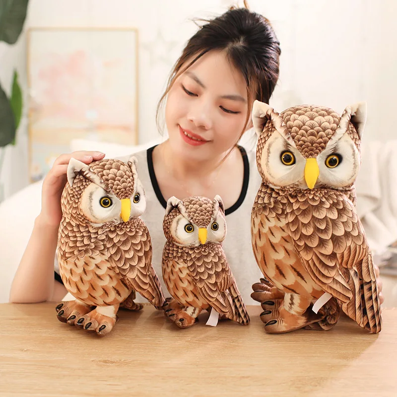 Simulation Owl Plush Toy Soft Stuffed Lifelike Doll Desktop Pet Funny Children's Performance Game Props Birthday Gift