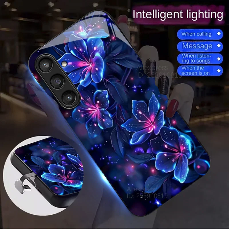 Blue Purple Rose Butterfly Voice Controlled Luminous LED Phone Case