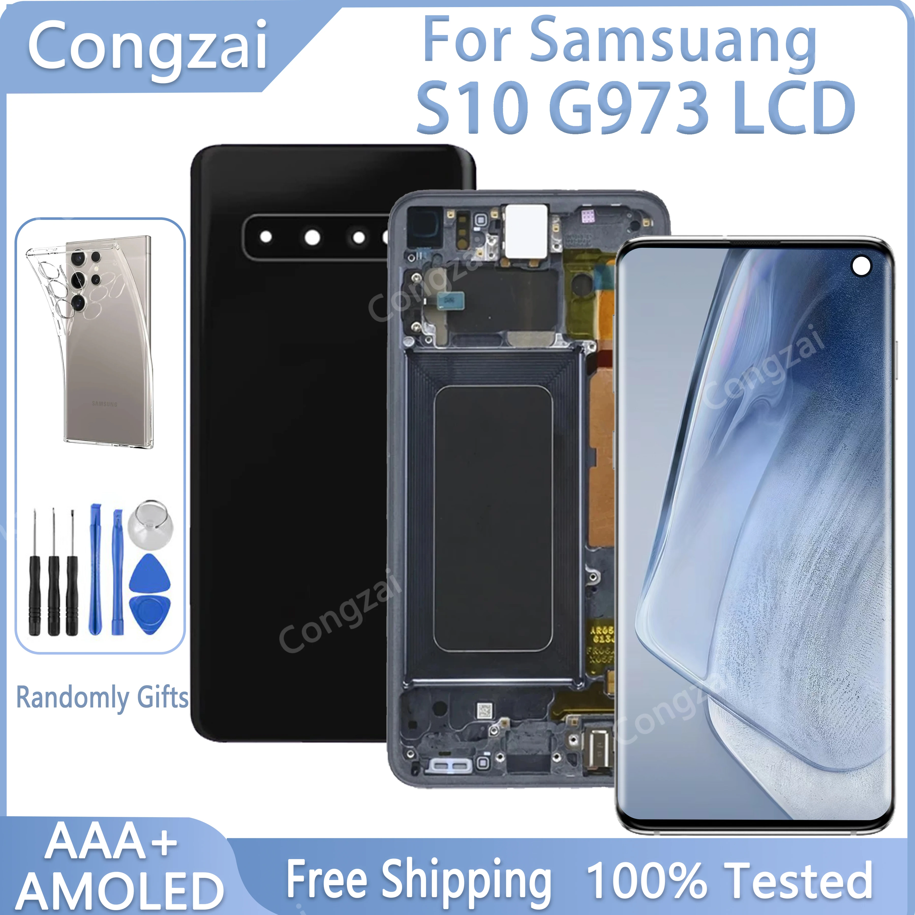 

100% протестированный экран для Samsung Galaxy S10 G973 G973F, ЖК-дисплей Super Amoled, сменный сенсорный дигитайзер в сборе, с рамкой