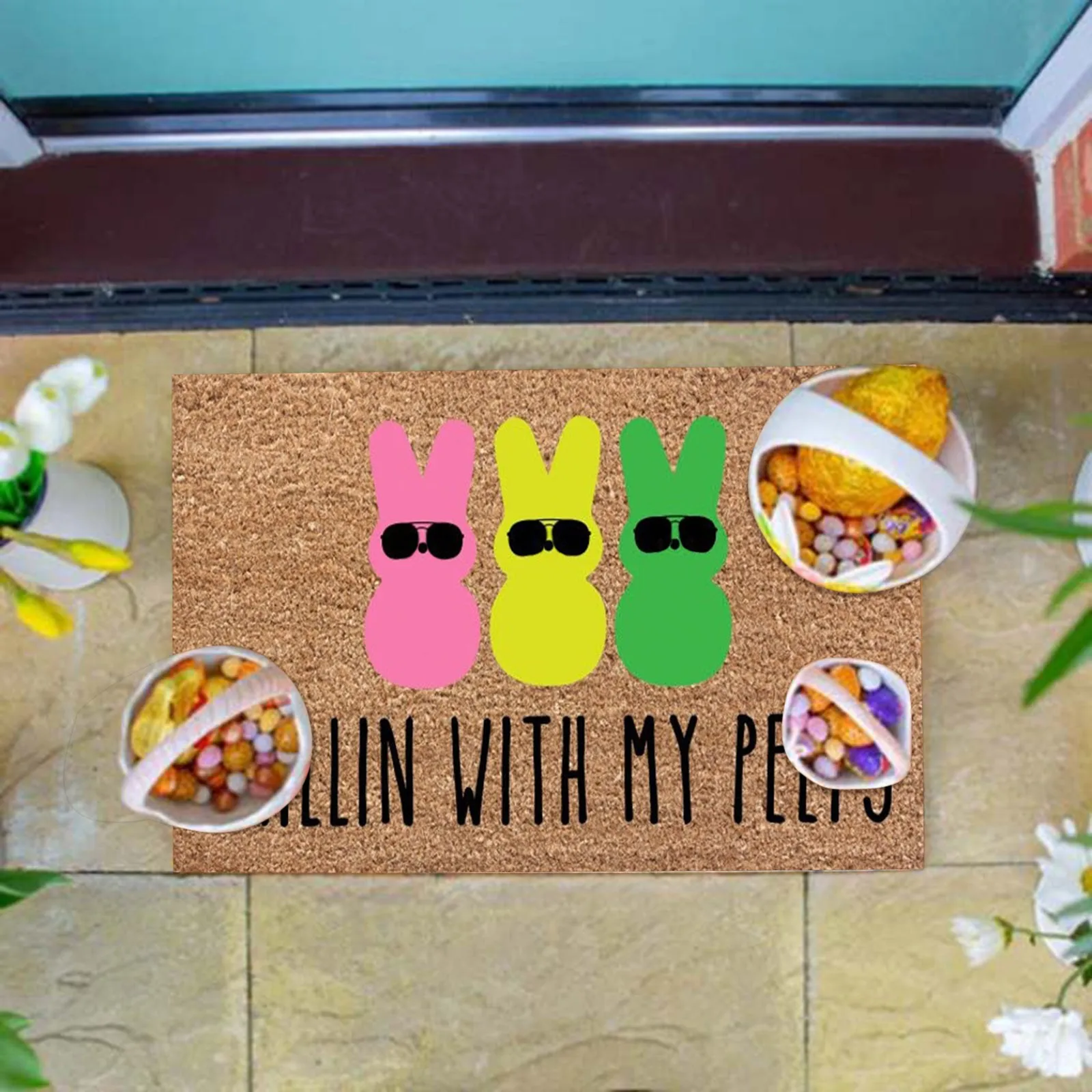 

1pc Funny Rabbit Floor Mat 40x60cm 2024 Easter Decoration Entrance Door Bedroom Bath Toilet Anti Slip Carpet Indoor Decorations