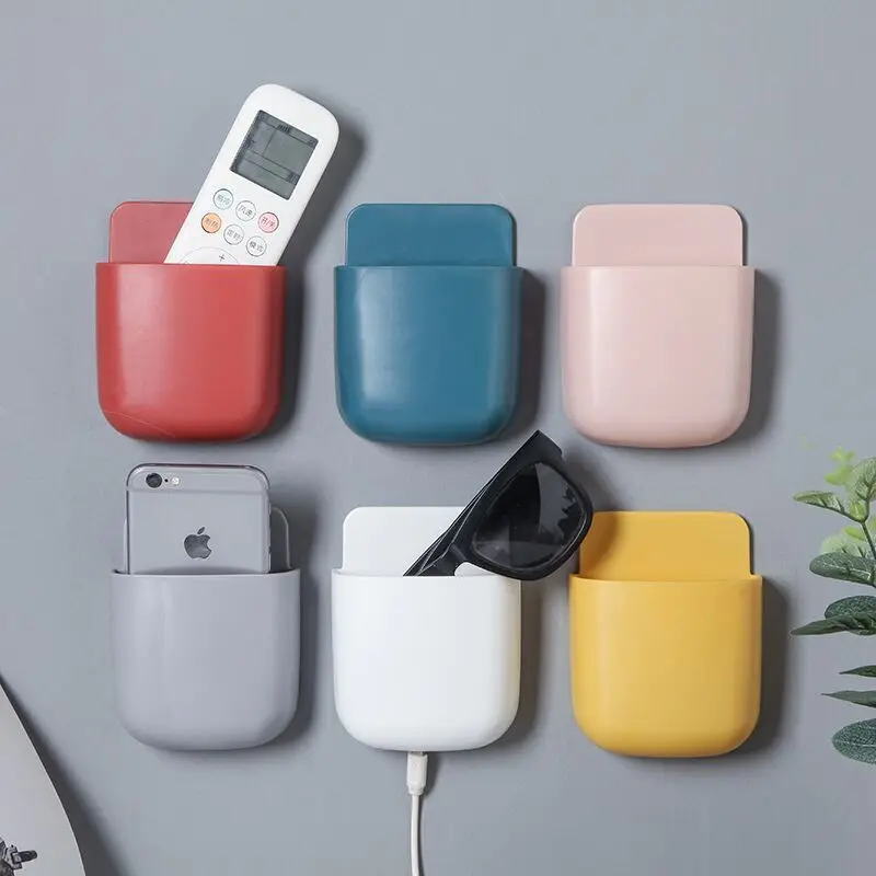 

Punch Free Wall Mounted Organizer StorageBox Remote Control Mounted Mobile Phone Plug Wall Holder Charging Multifunction Hook1pc