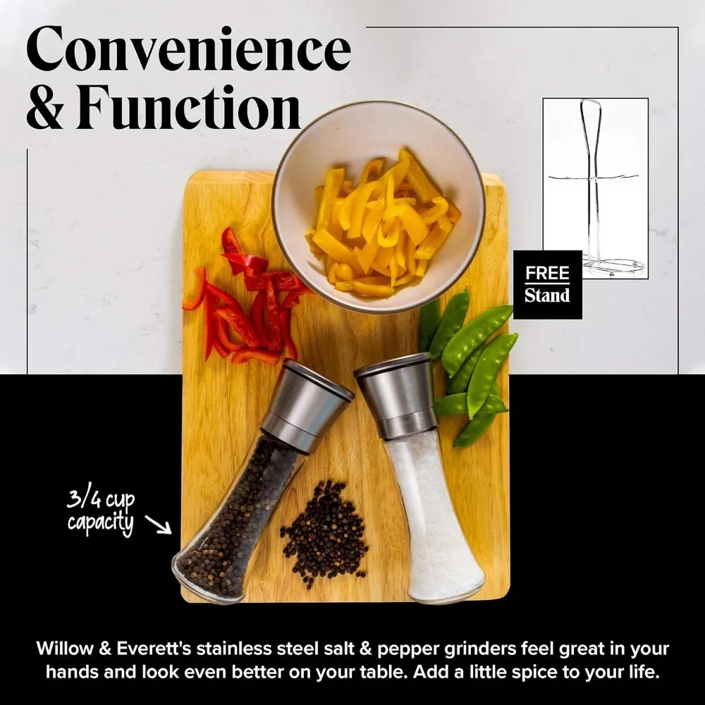 1pc Salt and Pepper Grinder Set Stainless Steel Refillable Salt Peppercorn Shakers Kitchen Tools