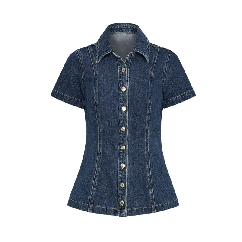 Elegant Two Pieces Skirt Set Women Denim Blue Short Sleeve Top Wrap Hip Mini Skirts Suits 2025 Spring New in Matching Outfits