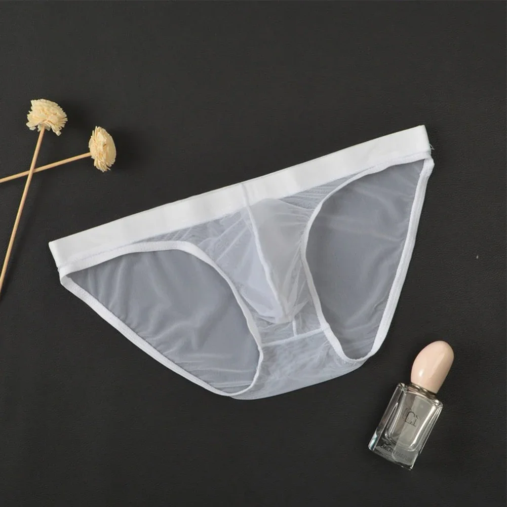 Men Sexy Briefs Mesh Sheer Underwear Low Rise U Convex Pouch Panties Mesh Transparent Breathable Lingerie String Homme