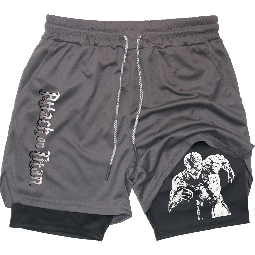 Men Performance Shorts Anime Attack On Titan Print Gym Summer Sports Fitness Workout Jogging Short Pants 2