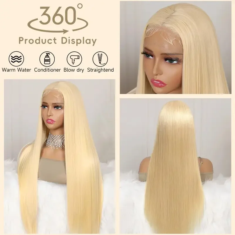 30 Inch 613 Lace Front Wig Human Hair Straight Blonde 13x6 Lace Front Wig Human Hair 200% Density Pre Plucked Wigs for Women