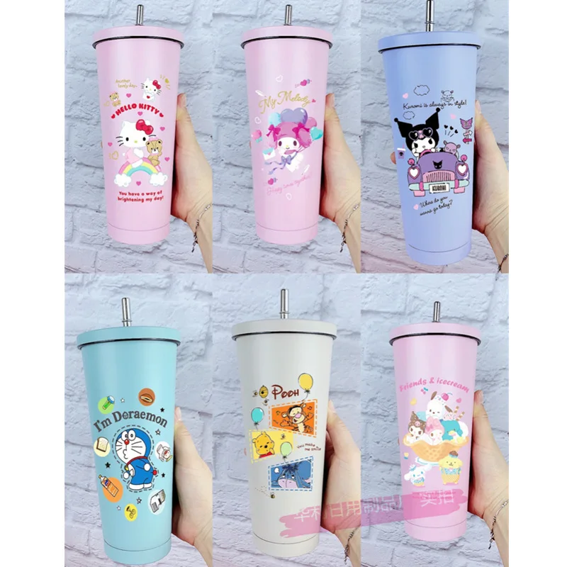 Hellokitty Mymelody Kuromi Cinnamoroll Thermos Cup Portable Straw Cup X'mas  gift