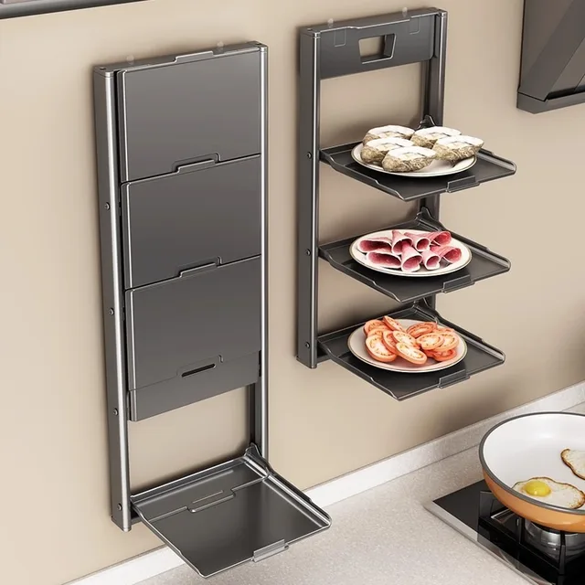 Multi-layer Suction Wall-mounted Dish Rack for Preparing Dishes in The Kitchen - Foldable Storage Rack for Easy Storage 1