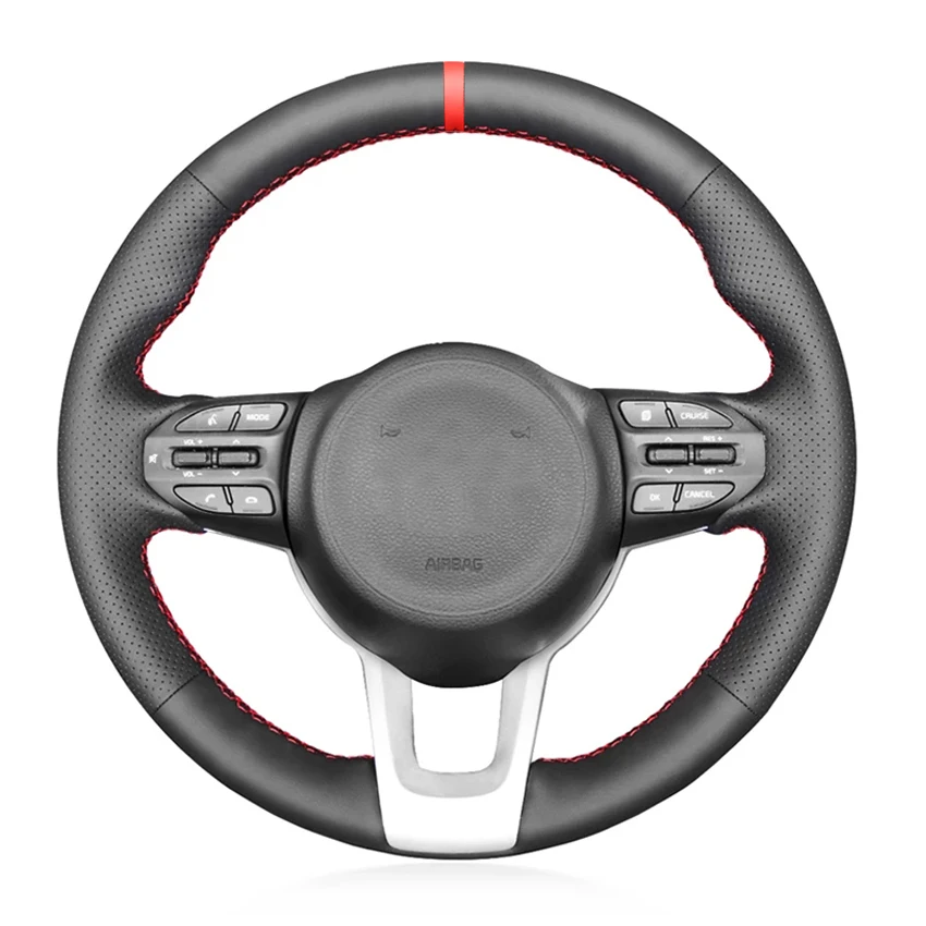 Black Artificial Leather Red Marker Handstitched Noslip Car Steering Wheel Cover For Kia Rio