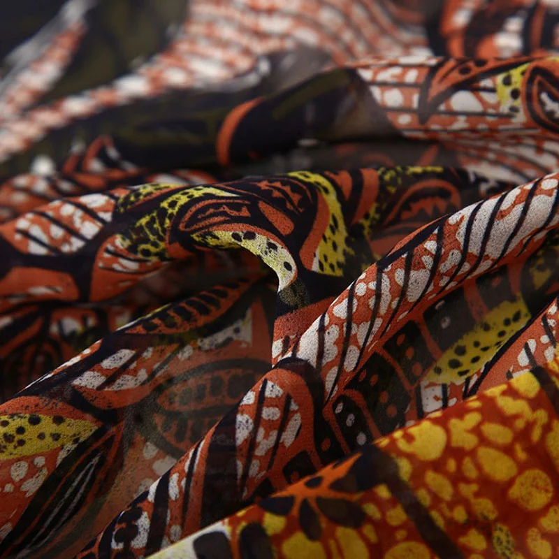 European Brown Plant Floral Digital Print Simulation Silk Chiffon Fabric  for DIY Fashion Garment Dresses - AliExpress