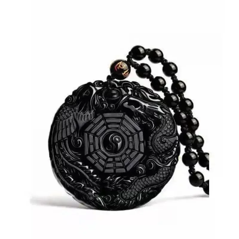 Collana In Ossidiana Nera Con Intaglio Drago E Fenice – Ciondolo Yin Yang, Amuleto Portafortuna, Mascotte Per Uomo E Donna