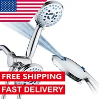High Pressure 48-setting Rain & Handheld 3-way Shower Head Combo - Anti-clog Nozzles/Tub, Tile & Pet Power Wash/Extra Long 6 ft. 1