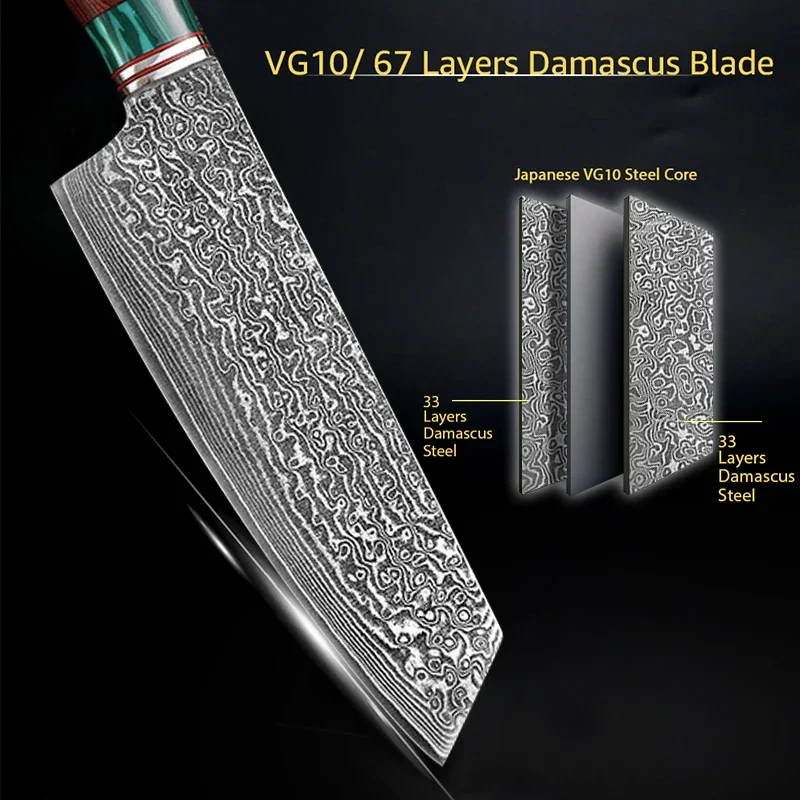Kitchen Chef Knife Damascus Steel Chopping Butcher Meat Cleaver Bone Utility Slicing Knives Fish Vegetable Cutting Knife