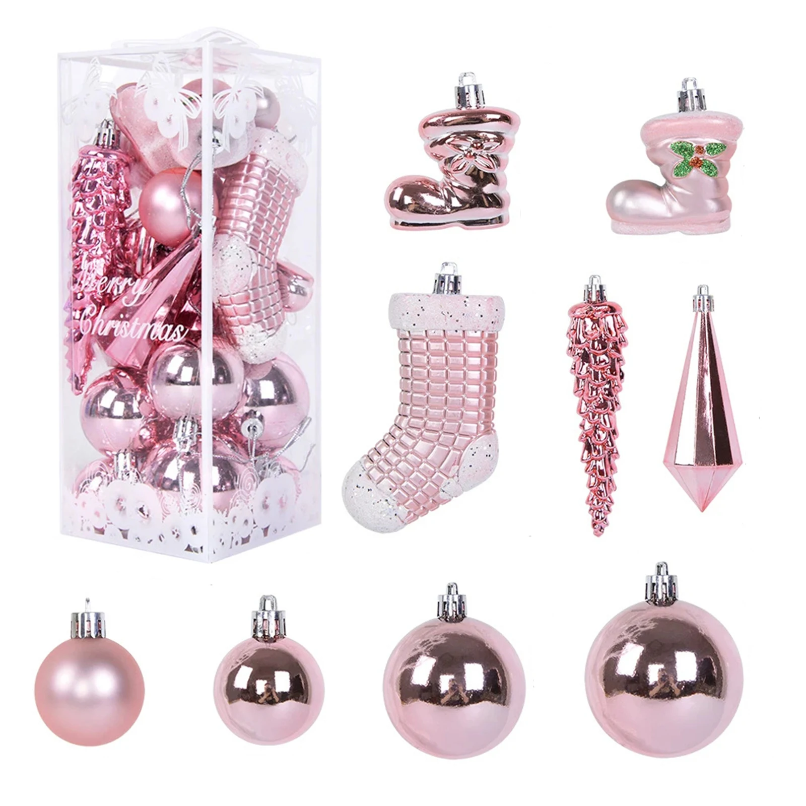 thumbnail image 1 of Juego de 21 adornos navideños con forma de bola decorativa, con espejo brillante, irrompibles, para árbol de Navidad, 1 of 5