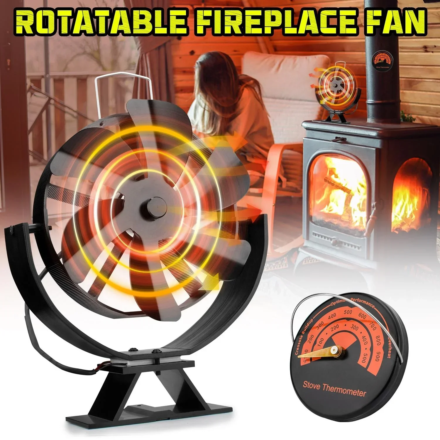 6 Blades Stove Fan Fireplace Heat Powered Log 360&deg; Rotating Wood Burner Ecofan Quiet Fan Home Winter Warm Heat Distribution