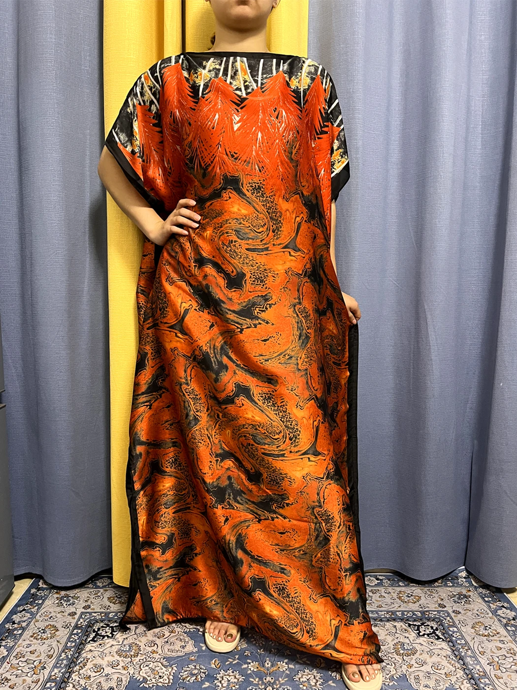 Muslim Fashion Silk Abayas For Women 2023 Dubai Print Soft Summer Loose Femme Robe African Party Evening Dress With Belt Turban