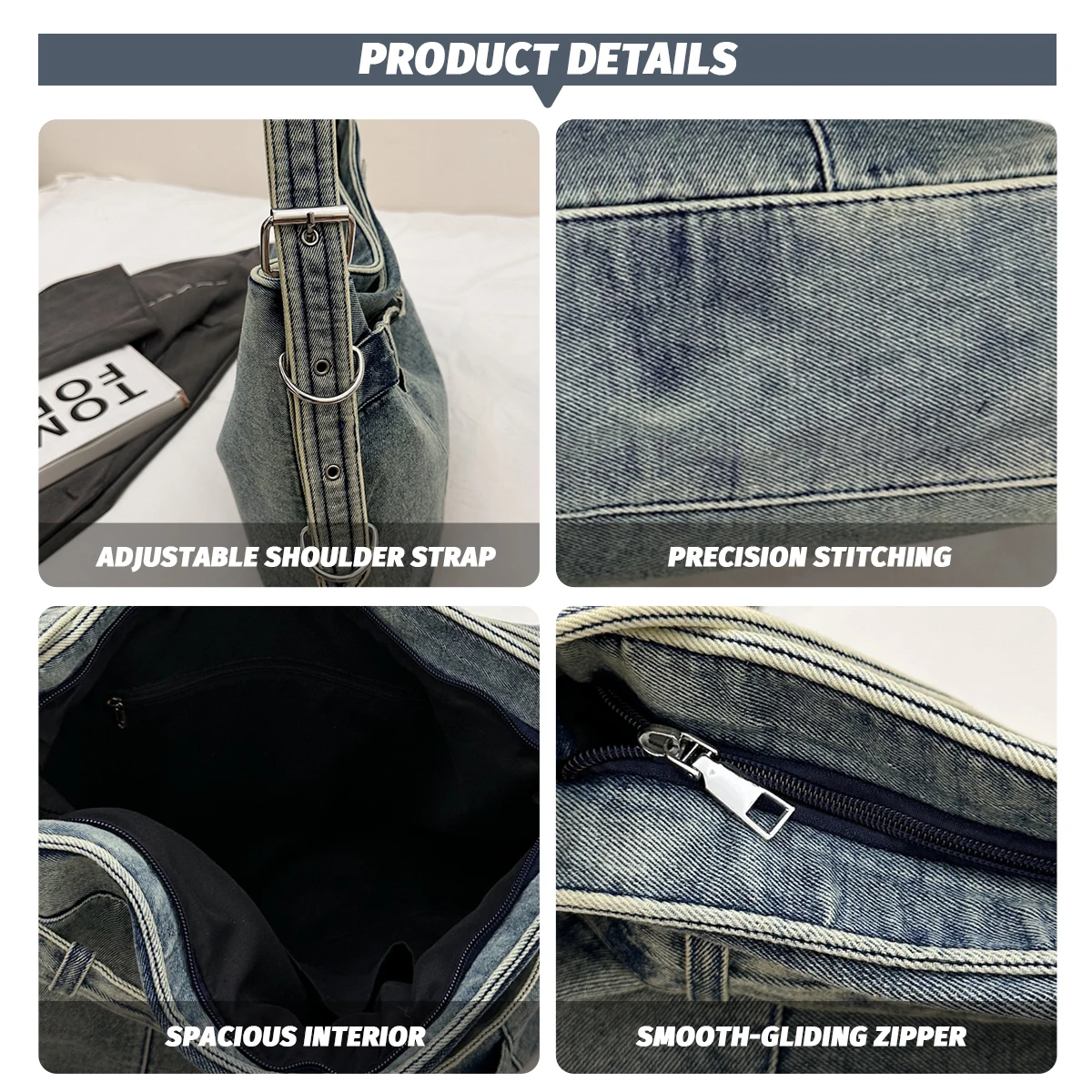 Denim Handmade Bag Women's 2025 New Retro Tote Bag Handbag Crossbody Bag Washed Literary Shoulder Bag Work Shopping Daily Travel