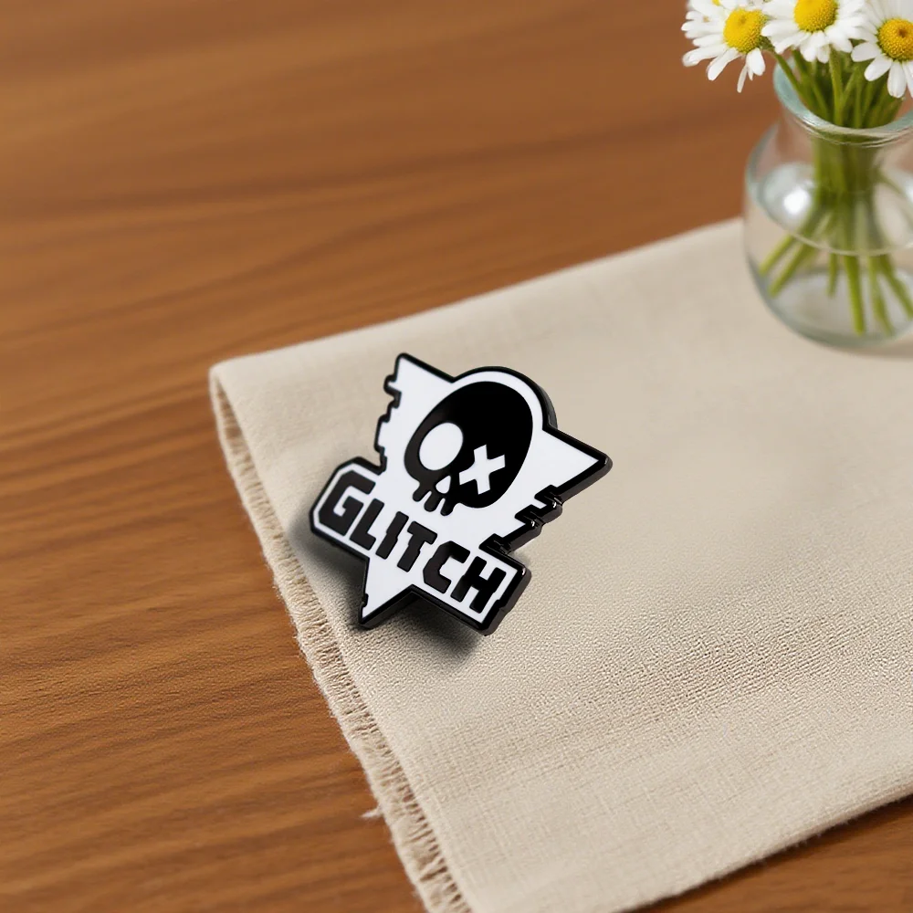 Glitch-Productions Logo Independent Animation Studio Murder Drohnen Abzeichen Gothic Totenkopf Skelett Anstecknadel Anime Cartoon Accesorio – Detail 8