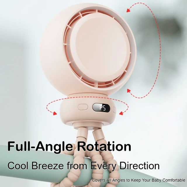 Ventilatore per passeggino senza lama con display a LED Sicuro per uso in culla Ventilatore da scrivania portatile silenzioso Batteria ricaricabile da 3600 mAh per neonati 6