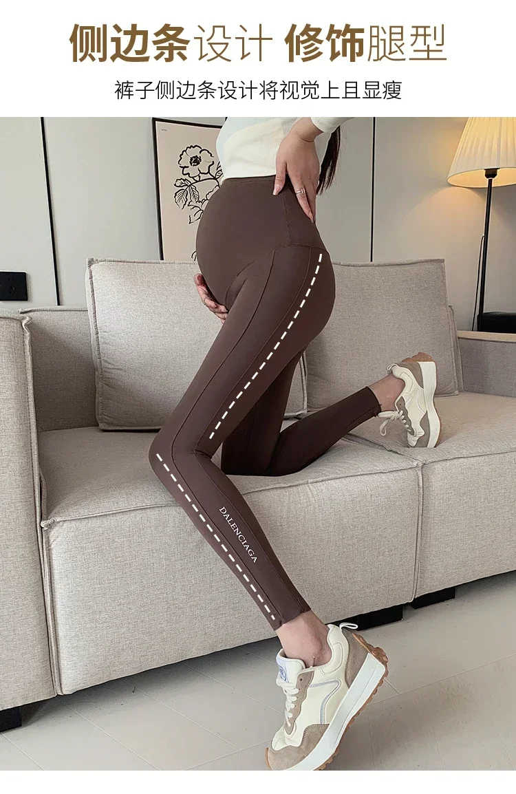 Herbst Winter Taille Unterstützung Bauch Nahtlose Warme Gebürstet Nylon Legging Mutterschaft Bleistift Yoga Hosen für Schwangere Frauen Schwangerschaft – Detail 10