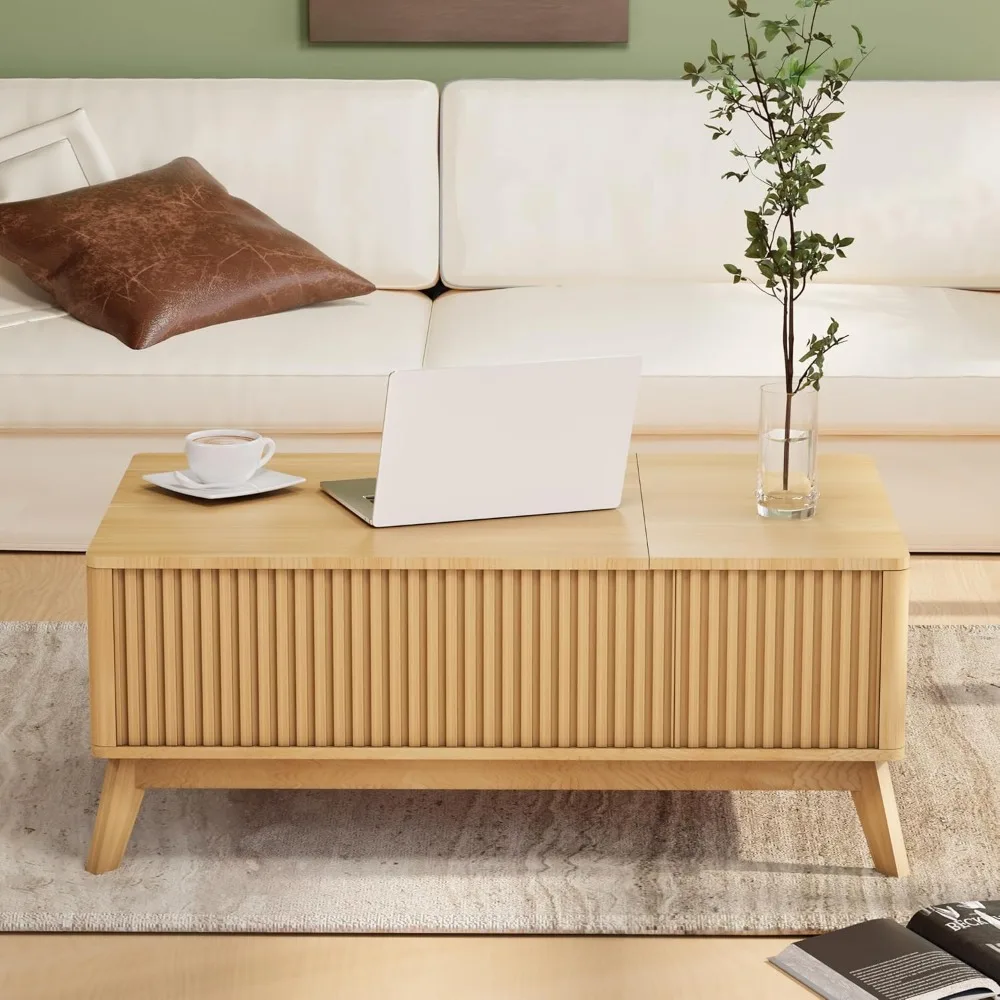 Mid Century Modern Coffee Table,Farmhouse Wooden Coffee Table for Living Room,Rising Pull Up Coffee Table 6