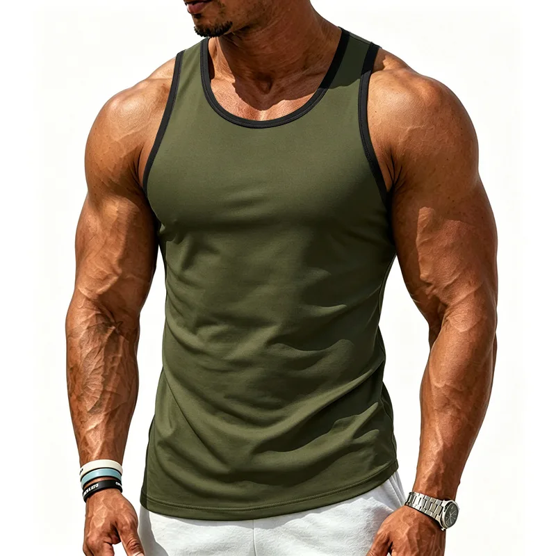 Canotta Sportiva Europea e Americana Elastica ad Asciugatura Rapida con Colori Contrastanti Versatile e Comoda per Allenamento in Palestra e Fitness Uomo - immagine 4