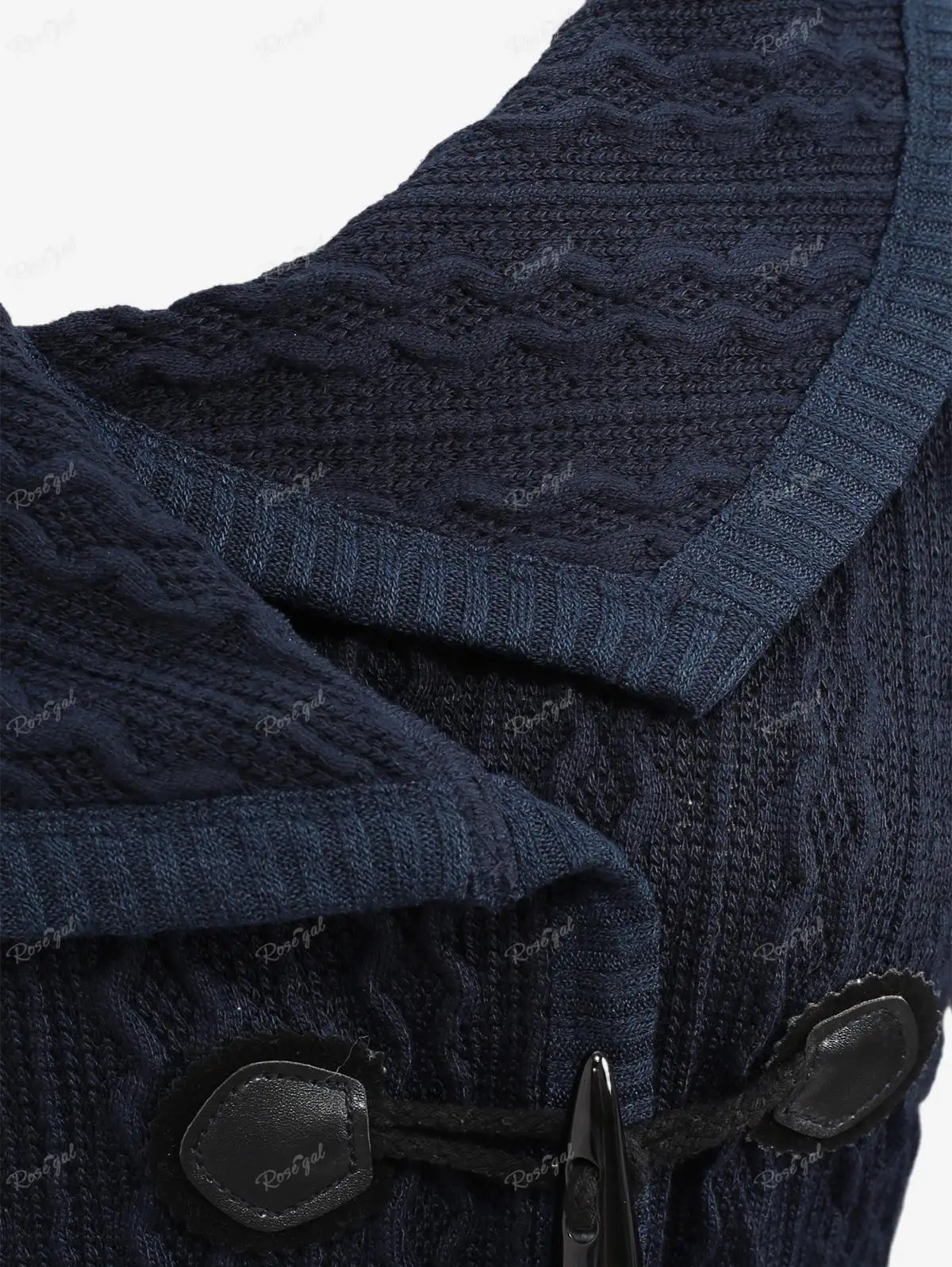 ROSEGAL 플러스 사이즈 케이블 니트 스웨터, 딥 블루 비대칭 턴다운 칼라 토글 스웨터, 포켓 포함, 겨울 여성 가디건