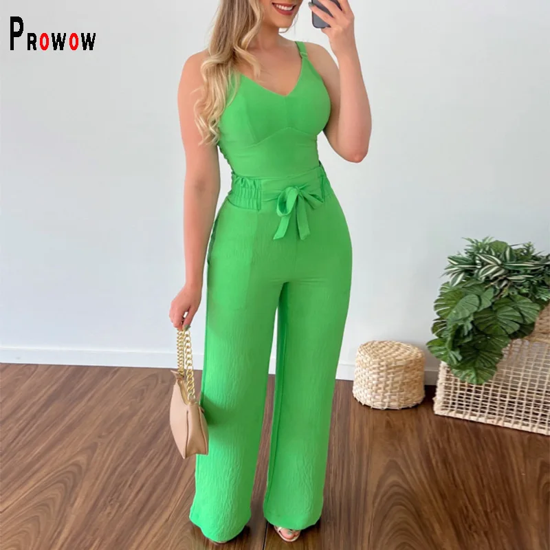 

Женский костюм из двух предметов Prowow, укороченный топ с высокой талией и широкие брюки, однотонный комплект одежды, уличная одежда, 2024