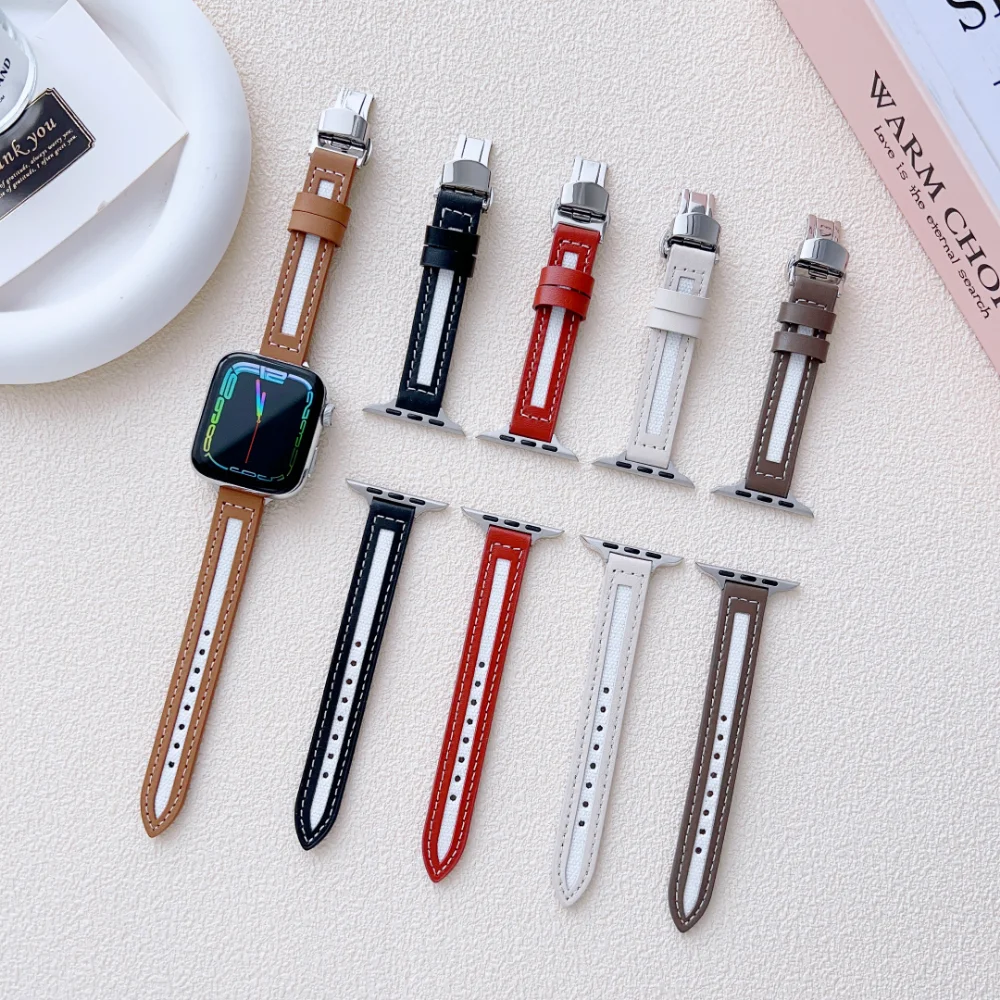 Leather Strap for Apple Watch Band 49mm 45mm 41mm 44mm 40mm 42mm 38mm Bracelet Wristband iWatch Series 8 Ultra 7 6 5 4 3 SE Belt