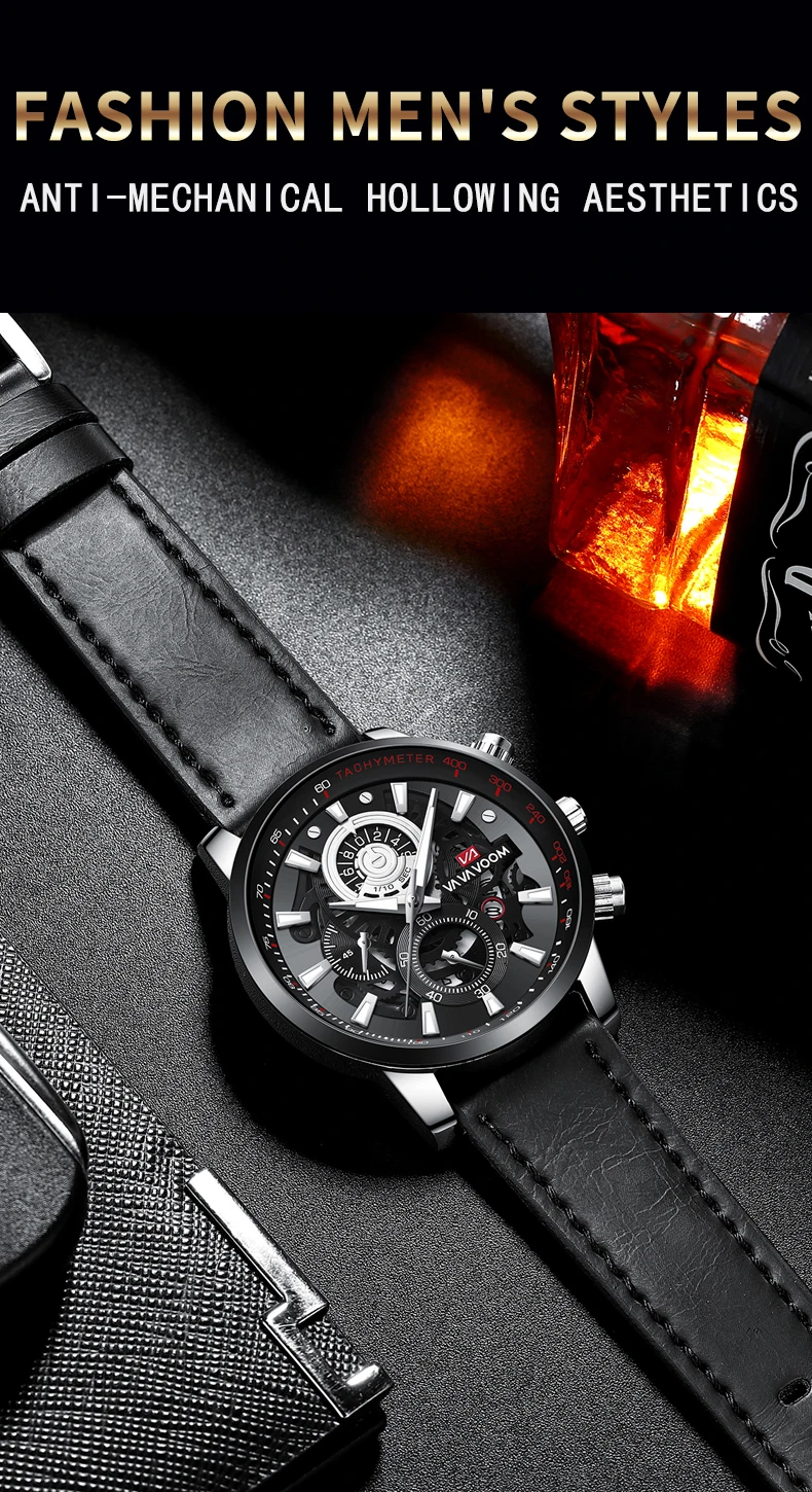Brand Men Leather Watch Fashion Industrial Gear Clock 45mm Gold Quartz Movement Waterproof Man Military Sports Watch_voghion.com