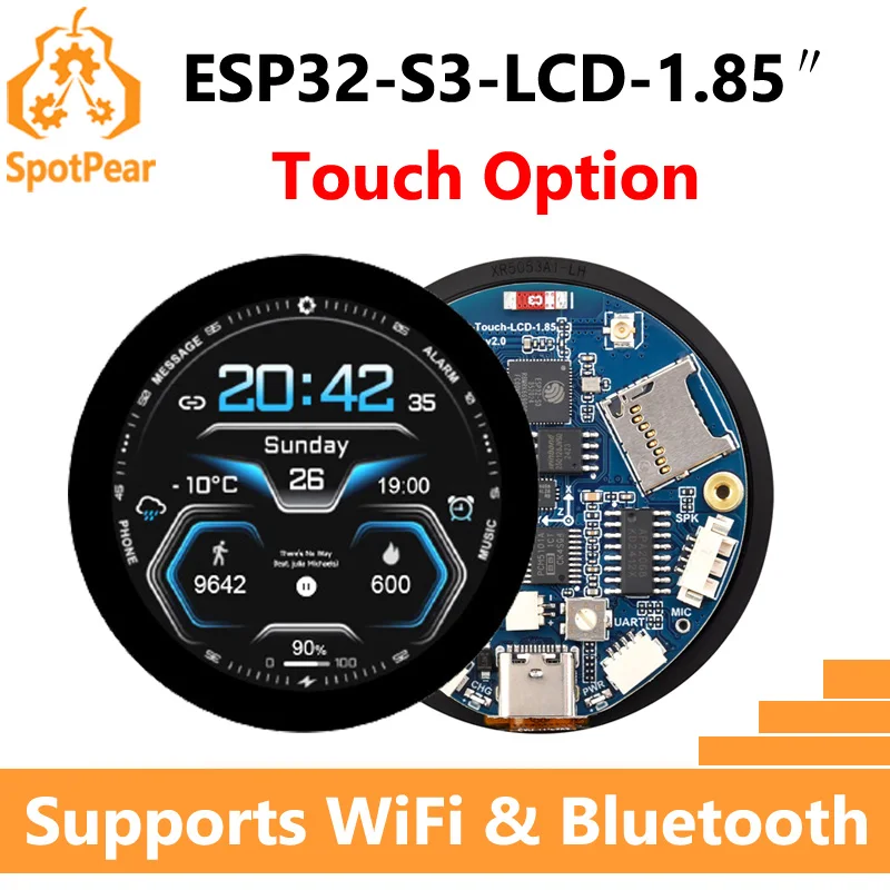 Scheda Sviluppo Waveshare ESP32-S3 Con Display LCD Tondo 1.85″ 360x360 – WiFi, BT BLE 5, Audio, Microfono, Slot TF, Ricarica Batteria – Per HMI E AI