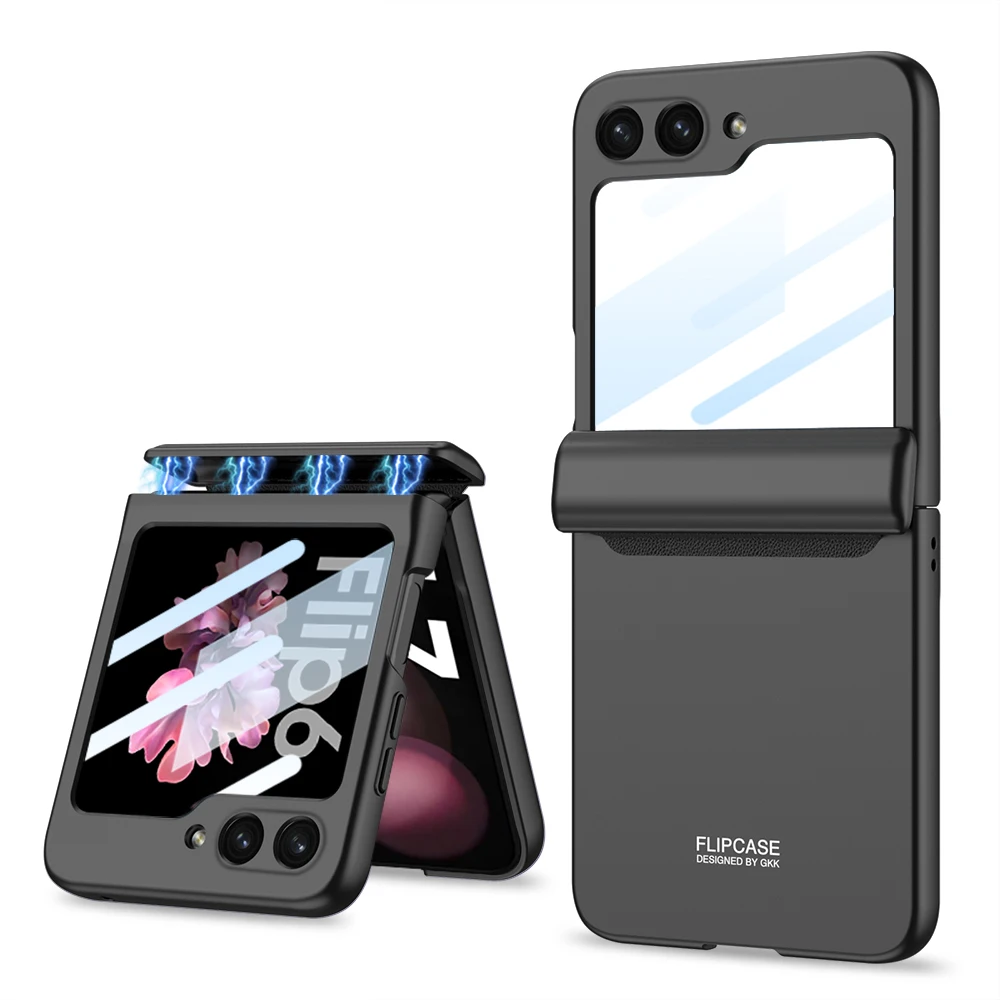 Magnetic Hinge Protection Matte Shockproof Hard Phone Case with Outer Screen Glass