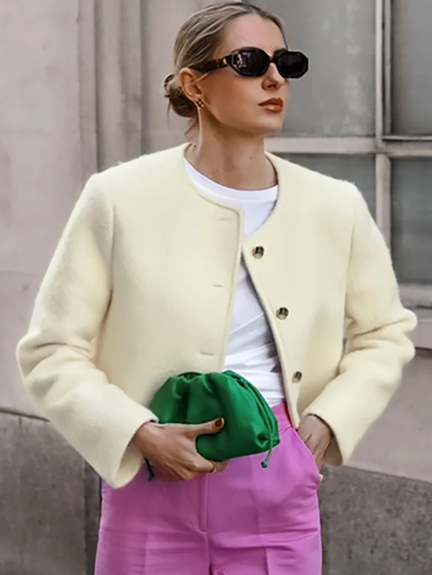 Casual Fashion Long Sleeve Cardigan Coat For Women Patchwork Elegant Slim Solid Cropped Top Streetwear Women's Outwear New