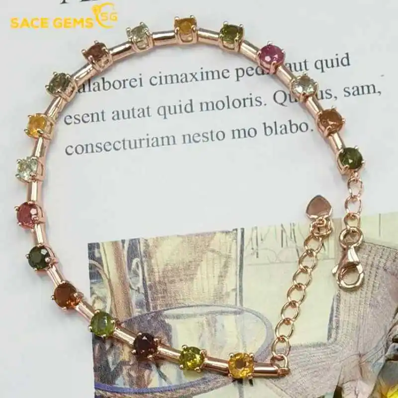 

SACE GEMS New 925 Sterling Silver 4*4MM Natual Tourmaline Gemstone Bracelrts for Women Engagement Cocktail Party Fine Jewelry