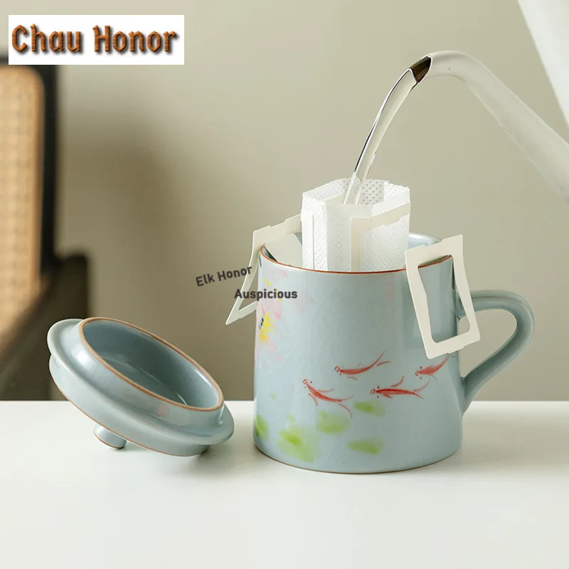 310ml Hand-painting Anipet Koi Ru Kiln Coffee Mug Retro Milk Cup Afternoon Tea Mug Personal Office Water Cup Drinkware Gifts