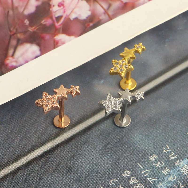 wholesales star cz cartilage earrings tragus barbell helix stud lip piercing labret stud lip rings diath ear piercing body