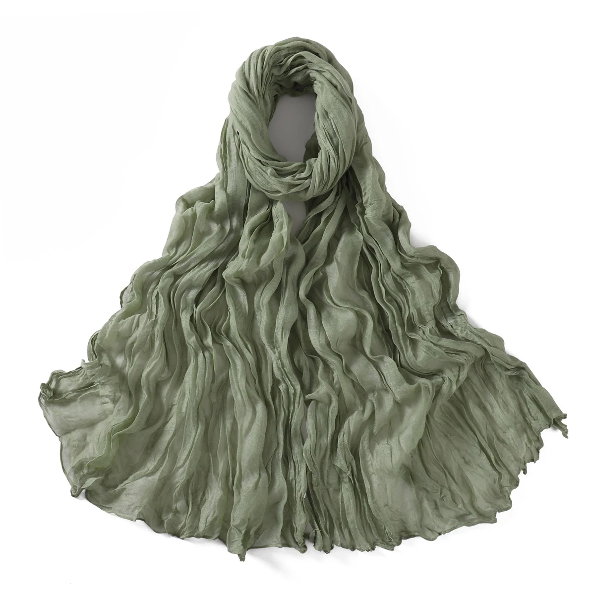 Women's Lightweight Crumpled Cotton Voile Scarf - Spring Solid Color Shawl Wrap