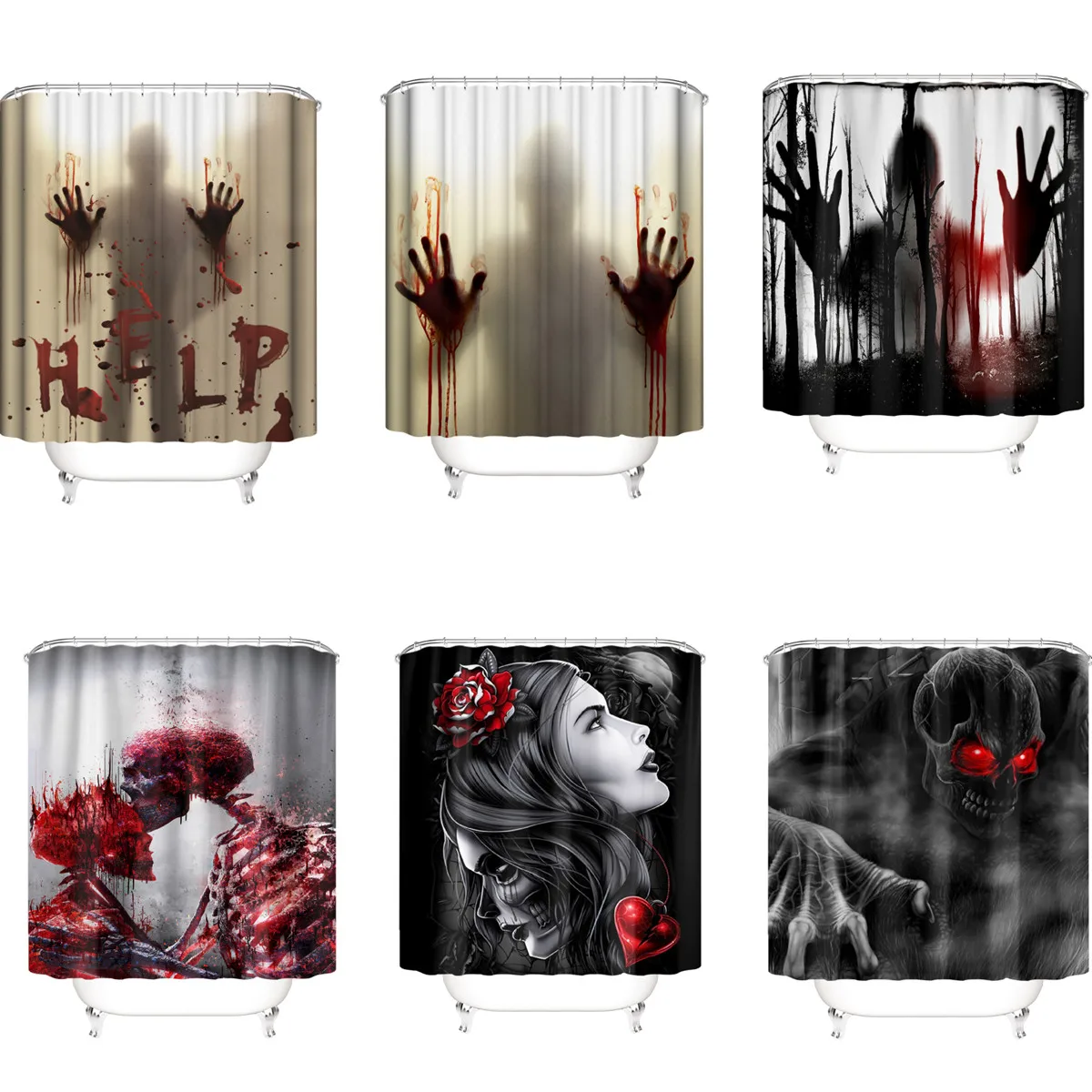 Bathroom Scary 3D Horror Halloween Shower Curtain Window Curtains