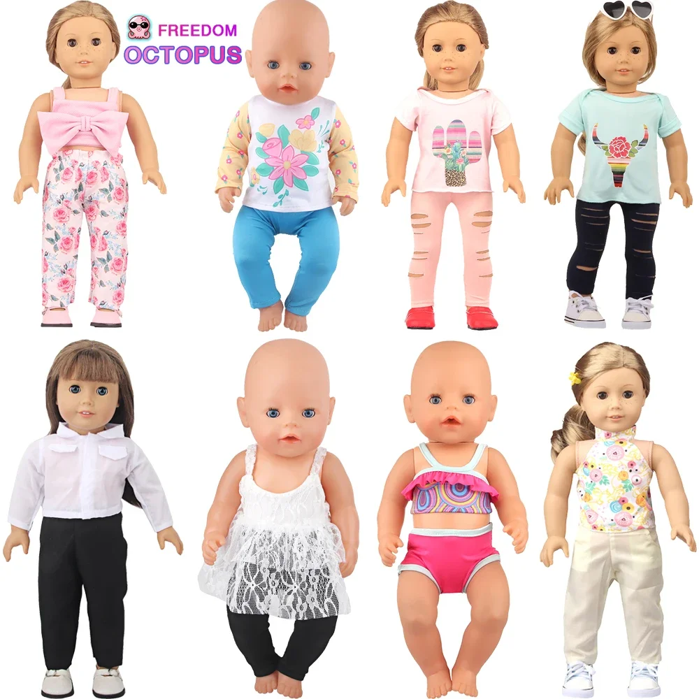 

18 Inch American Doll Clothes Set Flower Animal Shirt+Pant Swimsuit Outfit For 43cm Baby New Born&Generation Girl Doll Gifts Toy