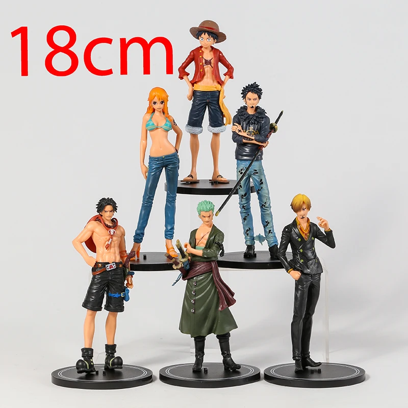 thumbnail image 1 of Figuras de colección de One Piece Luffy Nami Ace Sanji Zoro Law, 6 unidades por juego, modelo de PVC, 1 of 5