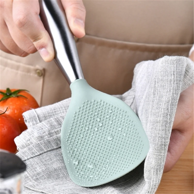 304 Stainless Steel Handle Rice Spoon Non-stick Silicone Serving Soup Scoop Dish Scrapers Kitchen Tools Heat Resistant