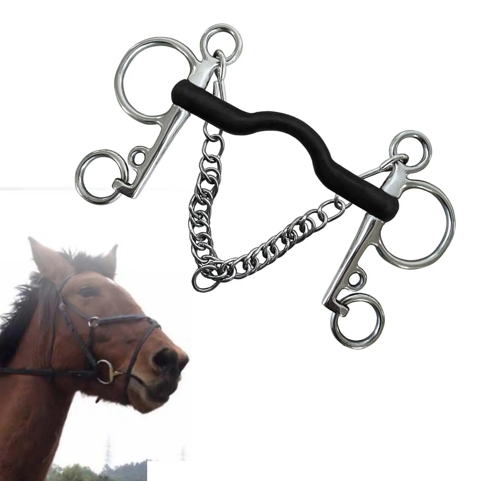 Durable Horse Bit, with Curb Hooks Chain Horse Bit, Harness, for Equestrian Horse Chewing 6