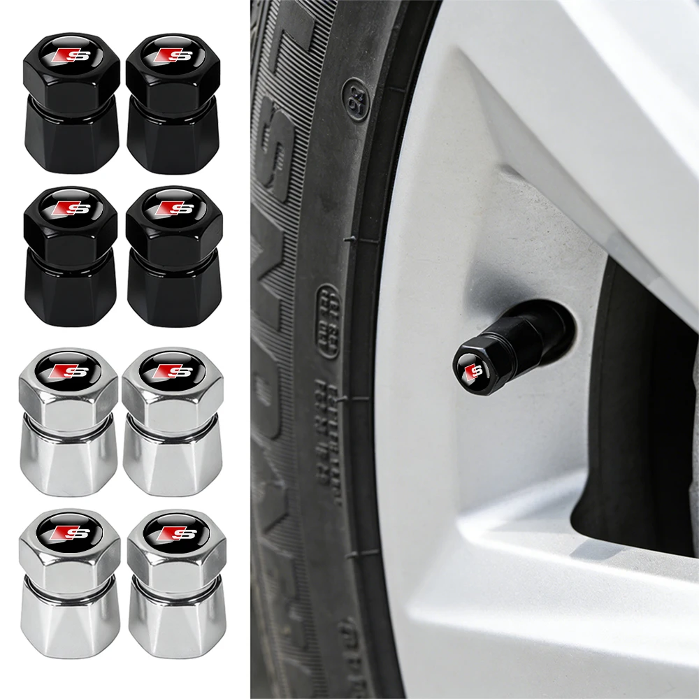 Set of 4 Premium Aluminum Tire Valve Caps with Diamond Design - Waterproof and Dustproof Auto Accessories