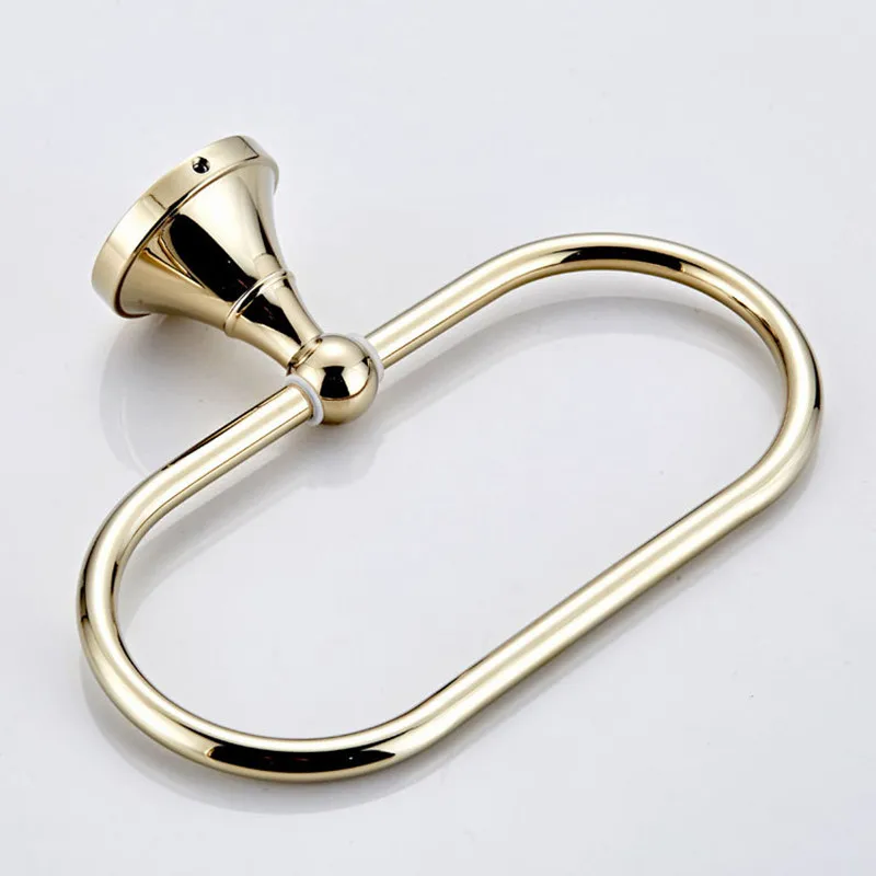 gold plating Brass Towel Holder Bathroom Wall Mounted Round Towel Rings Rack kit Storage Accessories