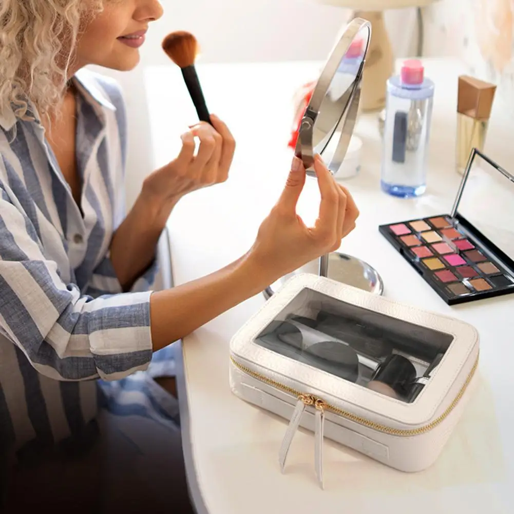 Tsa Approved Cosmetic Bag Waterproof Faux Leather Transparent Cosmetic Bag with Dual Zipper Closure for Outdoor Business Travel 3