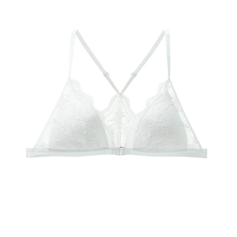 Bralette con chiusura frontale invisibile, coppe a triangolo push-up in pizzo, senza cuciture, leggero, comodo per le donne, elegante per i seni piccoli - immagine 4