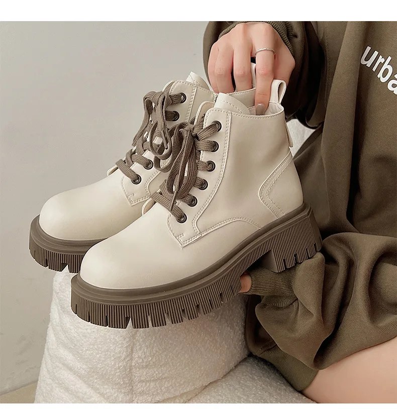 

Rock Shoes Woman Boots-Women Winter Footwear Luxury Designer Round Toe Lace Up Clogs Platform 2022 Med Ankle Lolita Fashion Autu