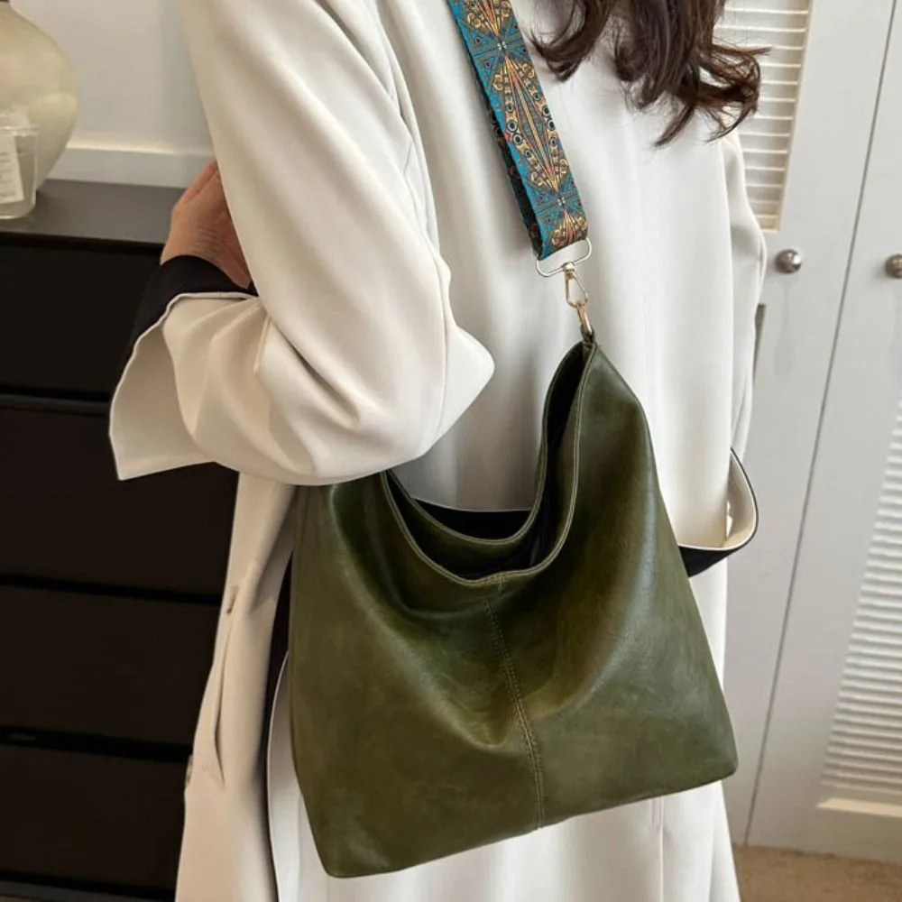 Shoulder Bag Women Large Capacity New Fashion Retro Versatile Broadband Crossbody Tote Geometric Strap Hobo