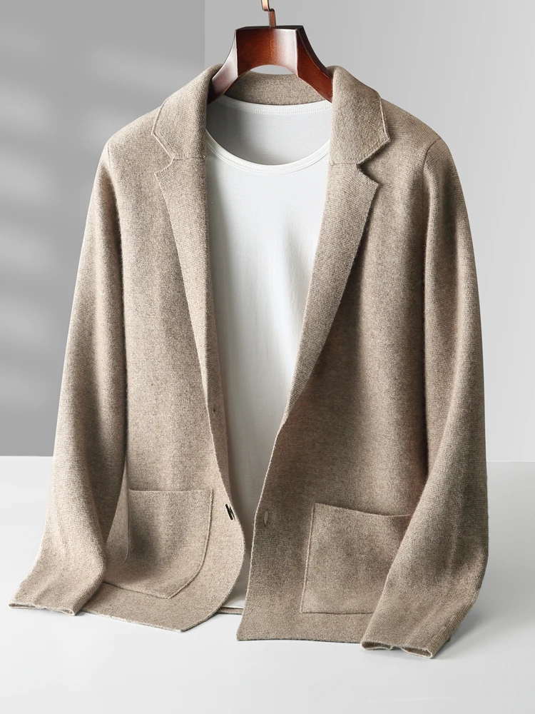 ANGEL Men's Turn-down Collar Cardigan 100% Merino Wool Sweaters Smart Casual Thick Knit Jacket  Autumn Winter Warm Cashmere Coat 3